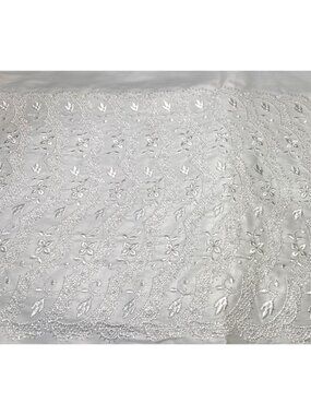 Vintage White Embroidered Satin Fabric 16" wide x 1 yard